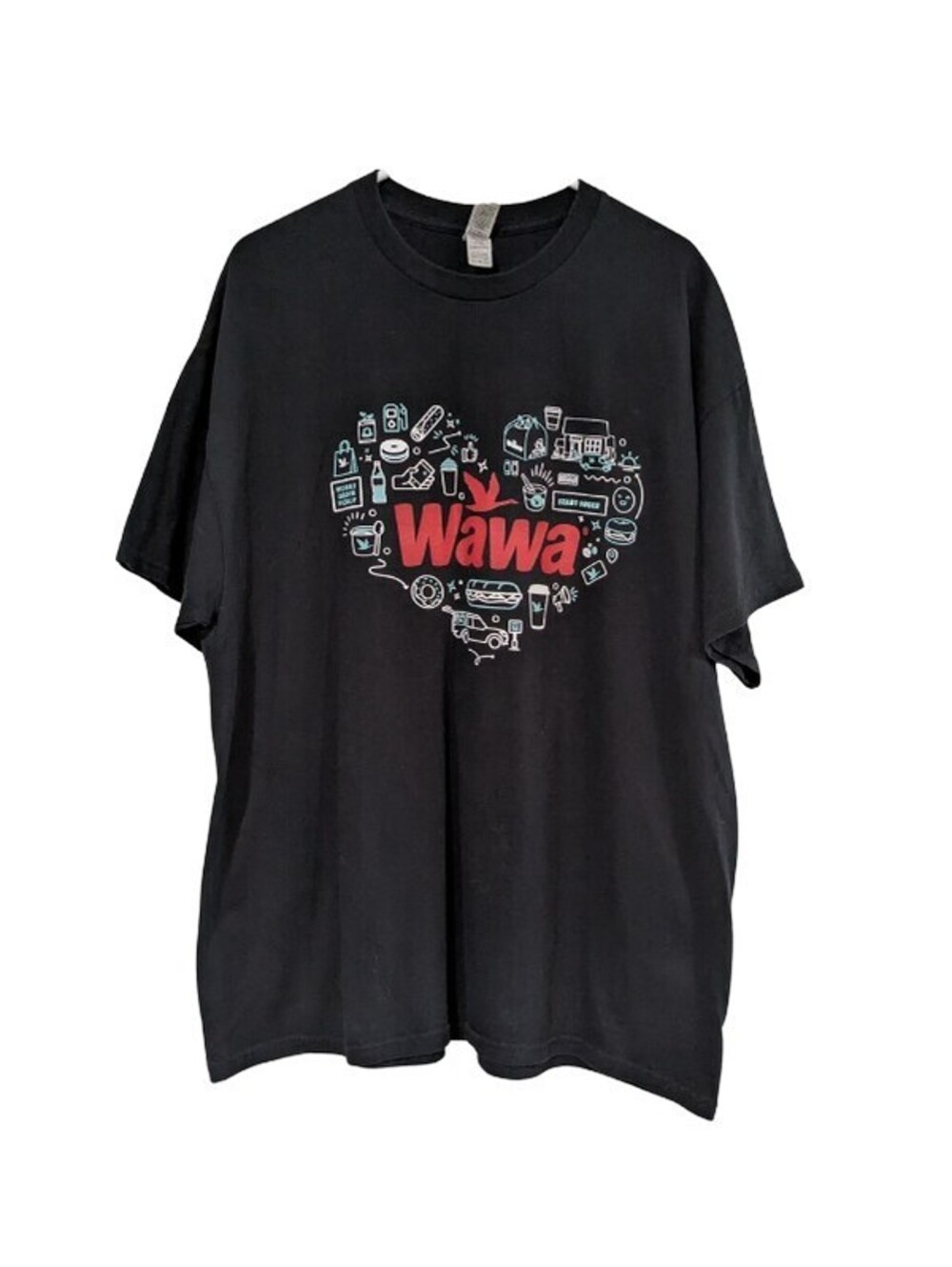 WaWa Men's Heart Logo Graphic T-Shirt, Black, XL, Gildan DryBlend